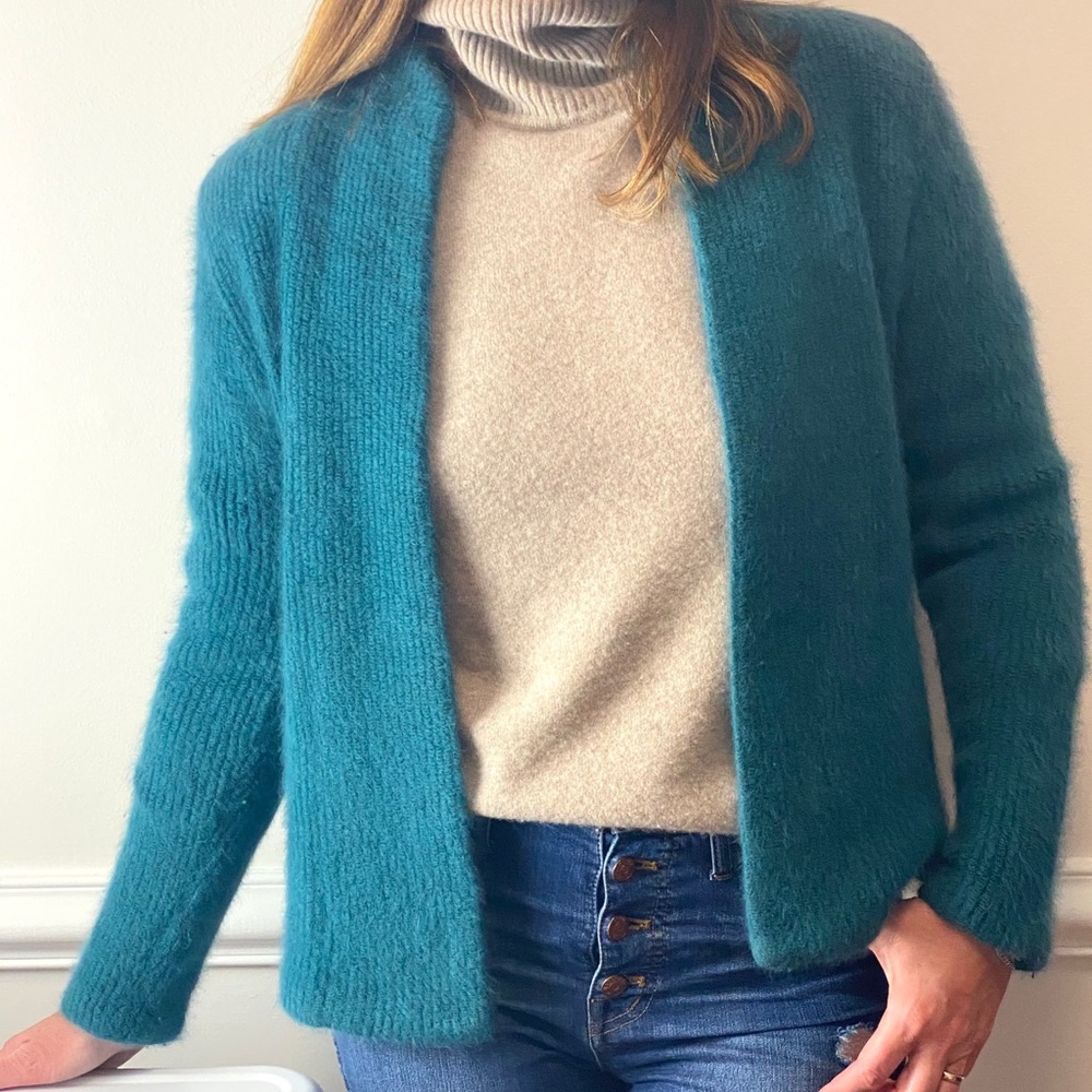 Gorgeous 70% Angora Open cardigan ribbed sweater coat M